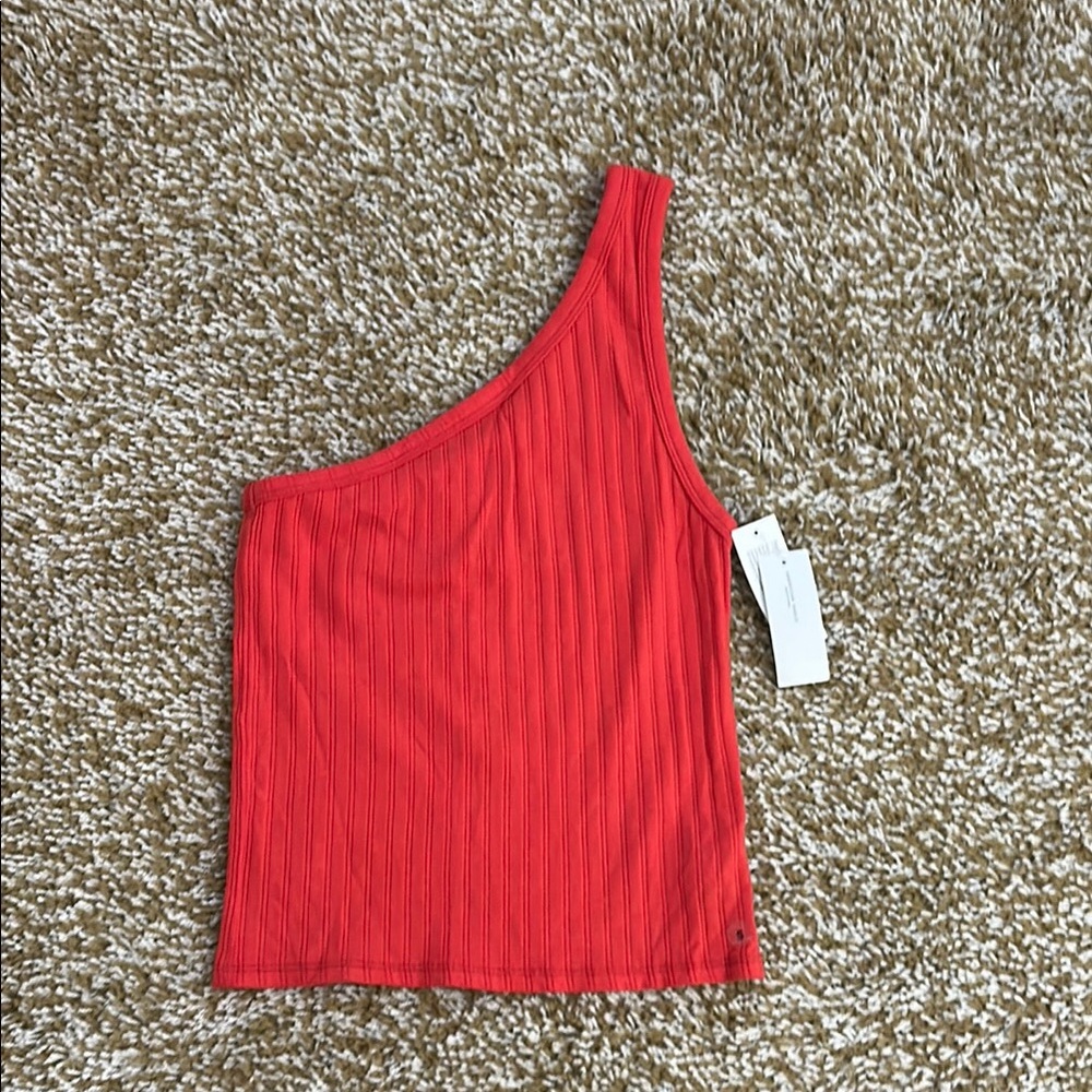 American Eagle Outfitters Red One-Shoulder Tank Top